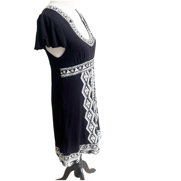 I.N.C International Concepts Embroidered Jersey Dress Knee Length Size Large BLK - Picture 4 of 11